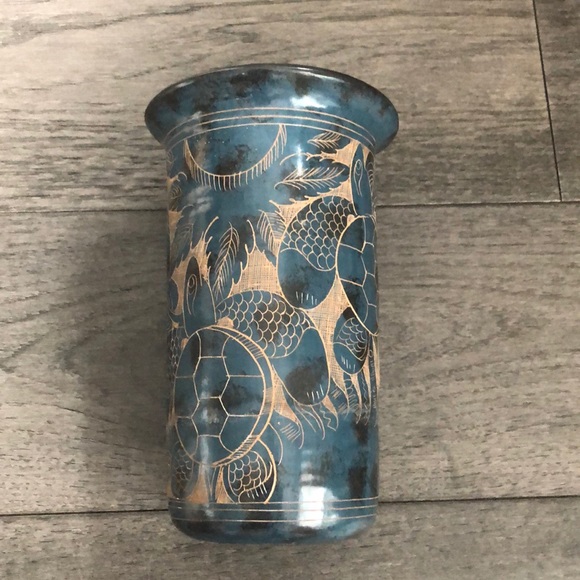 Boho Clay carved Vase Hand made in Nicaragua - Picture 2 of 7